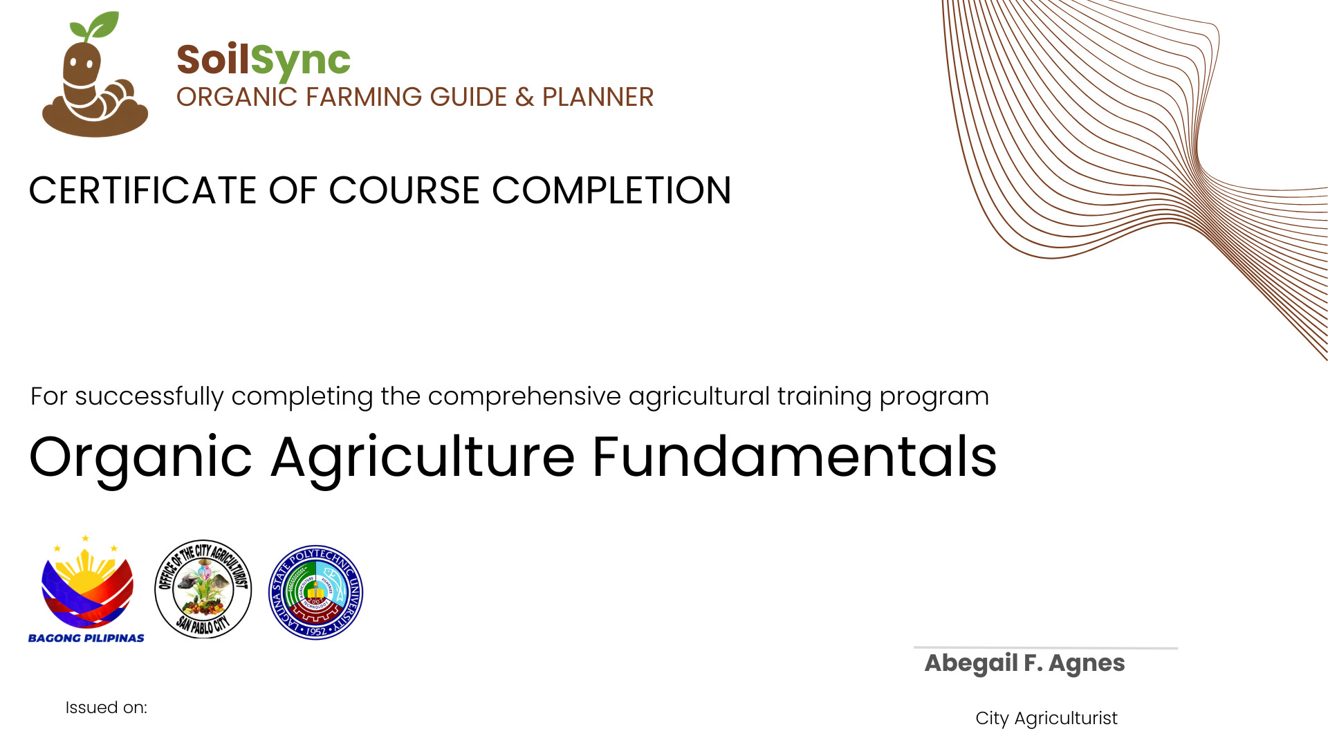 SoilSync Certified Organic Farming e-Certificate Preview