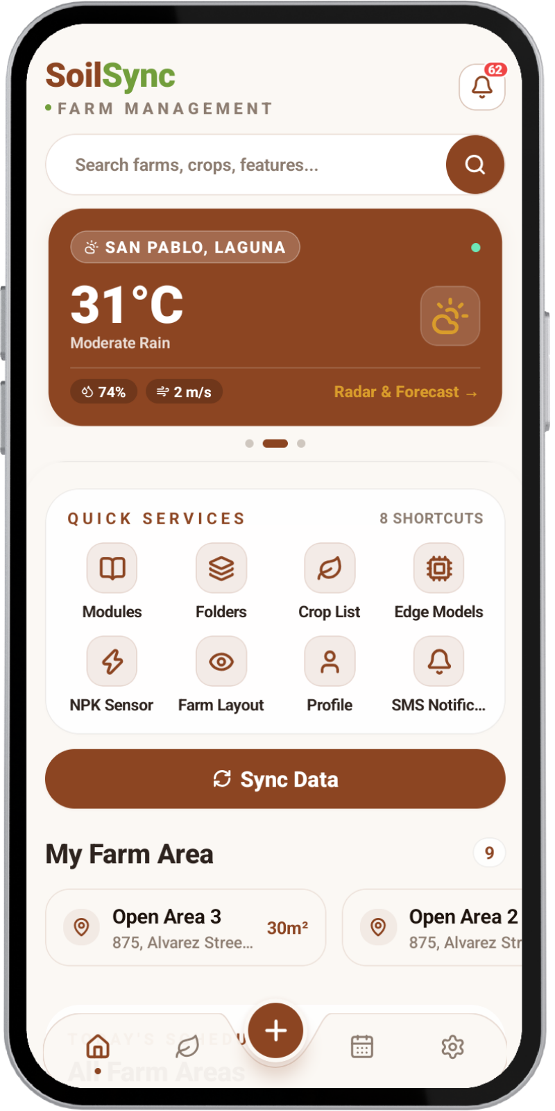 SoilSync Mobile Farm Management App Dashboard