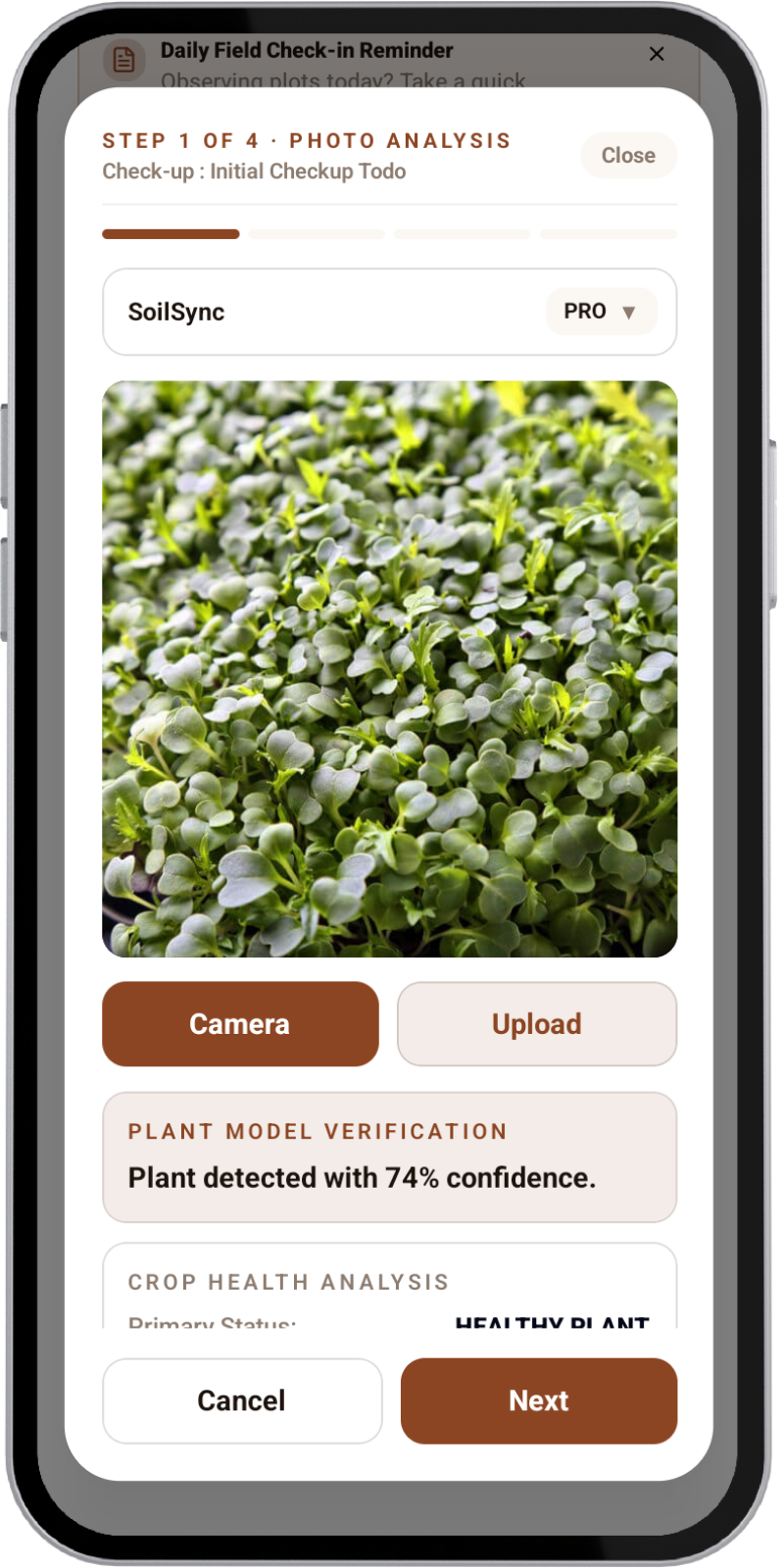 SoilSync Horizon Series Offline Plant Health Scanner Interface
